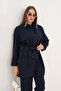 Women's Navy Blue Zipper Closure Piping Shirt Pants Set - 6