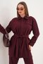 Women's Burgundy Zipper Closure Piping Shirt Pants Set - 6