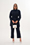 Women's Navy Blue Zipper Closure Piping Shirt Pants Set - 2