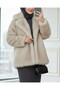 Double-Breasted Fringed Lined Single Button Fur Coat - Mink