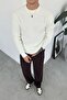 Ecru Crew Neck Oversize Knit Sweater