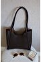 Brown Stylish and Functional Women's Snap Fastener Hand and Shoulder Bag with Wallet & Makeup Bag (Marteniçka Bracelet Is a Gift!) !)) - 3