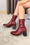 Women's Burgundy Boots 7 cm Thick Heeled Stretch Boots - 2
