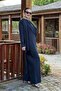 Women's Navy Blue Shawl Collar Tunic Pants Set - 5