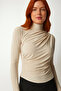 Women's Black Ruched Detail Mock Neck Sandy Blouse - 3