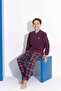 Men's Burgundy Plaid and Square Pattern Long Sleeve Father-Son Fleece Fabric Winter Warm Pajama Set - 3