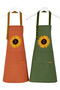 Kitchen Apron Set of 2 Stain Resistant Water Repellent Fabric Colorfast Print Sunflower Pattern - 2