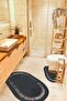 Bathroom Mat Set Wicker Jute 2-Piece Oval Non-Slip Base Water Absorbent Bathroom Rug Decorative Toilet Mat