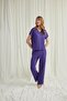 Women'S, Short Sleeve V-Neck Lace, Purple Pajama Set - 3
