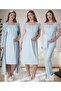 Blue Striped Long Dressing Gown Nightgown Pajamas Maternity Set