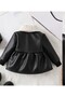 Girl's Faux Leather Coat with Snap Closure and Fur Lining - 2