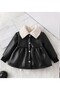 Girl's Faux Leather Coat with Snap Closure and Fur Lining