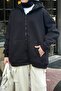 Women's Black Front Zipper Hooded Sweatshirt Cardigan - 2