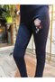 Girl's Tights Winter Ribbed Cotton Elastic Waist Embroidered Daisy Navy Blue - 3