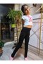 Girl's Leggings Winter Ribbed Cotton Elastic Waist Embroidered Tulip Black - 6