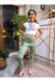 Girl's Leggings Winter Ribbed Cotton Elastic Waist Plush Green - 2