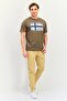 Men Ribbed Collar Short Sleeve Graphic Print Logo T-Shirt, Olive - 4