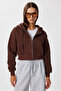 Hooded Zippered Ribbed Knitted Sweatshirt Lpx0004 Brown - 3