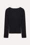 Women's Black V-Neck Long Sleeve T-Shirt - 2