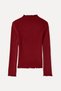 Women's Red Fitted High Neck Long Sleeve T-Shirt