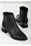 Black Leather Women's Heeled Flat Pointed Boots-Bootie Heel 4 cm