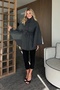 Anthracite Buttoned Belted Cashmere Poncho - 2055 - 2