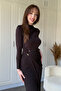Neckline Detailed Midi Brown Dress - 5