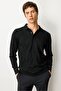 Men's Polo Neck Striped Baklava Wool Sweater Black