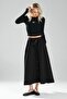 Women's Front Buttoned Belted Design Long Skirt - 4