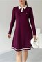 Polo Neck Long Sleeve Modal Dress with Hem Piping