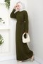 Belted Lace Detail Lined Knitwear Dress 1602 - Khaki - 3