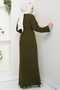 Belted Lace Detail Lined Knitwear Dress 1602 - Khaki - 6
