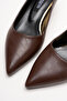 Brown Leather 5 cm Low Heel Doss Pointed Toe Stiletto Women's Shoes - 4