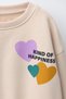 Girl's Cotton Beige Heart Sweatshirt and Colorful Heart Black Leggings Set - 3