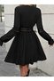 Women's Double Breasted Collar Lace Zipper Detail Short Imported Crepe Dress - 2