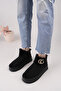 Black Suede Fur Women's Boots with Gold Buckle Detail - 2