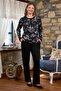 26231 Women's Plus Size Long Sleeve Button down Crew Neck Pajama Set-Black