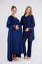 Women's Navy Blue Lace Crew Neck Maternity Nightgown Dressing Gown Pajamas Set of 5 - 2