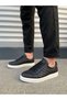 Jy166 Prestige Lace-Up Skin Quilted Patterned Men's Casual Sneaker Shoes Cbt - Black