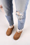 Tan Suede Fur Women's Boots with Gold Buckle Detail - 3