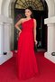Glitter Tulle Fabric Pleated Detail Evening Dress - Red - 2