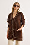 Women's Bitter Brown Leaf Rope Detailed Thick Pocketed Long Beard Cardigan Hrk-19000408 - 6