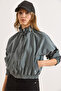 Women's Smoked Modal Stand Collar Zipper Pocket Draped Jacket Ckt-19000475 - 3