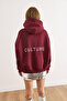 Women's Burgundy Back Culture Embroidered Raised Oversize Sweatshirt Swt-19000755 - 5