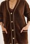 Women's Bitter Brown Leaf Rope Detailed Thick Pocketed Long Beard Cardigan Hrk-19000408 - 4