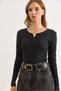 Women's Black Metal V Detailed Stretchy Camisole Blouse Blz-19003129 - 5