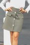 Women's Above Knee High Waist Buttoned Front Pocket Flap Lightweight Lycra Fabric Bell Skirt-Khaki - 3