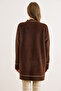 Women's Bitter Brown Leaf Rope Detailed Thick Pocketed Long Beard Cardigan Hrk-19000408 - 3