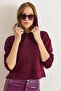 Women's Burgundy Hooded Side Slit Modal Buttoned Blouse Blz-19003128