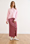 Women's Dusty Rose Elastic Waist Buttoned Slit Long Skirt Etk-19000293 - 6